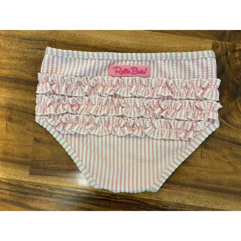 Hanna Andersson Flamingo Rashguard & RuffleButts pink seersucker bottom, Size 4T